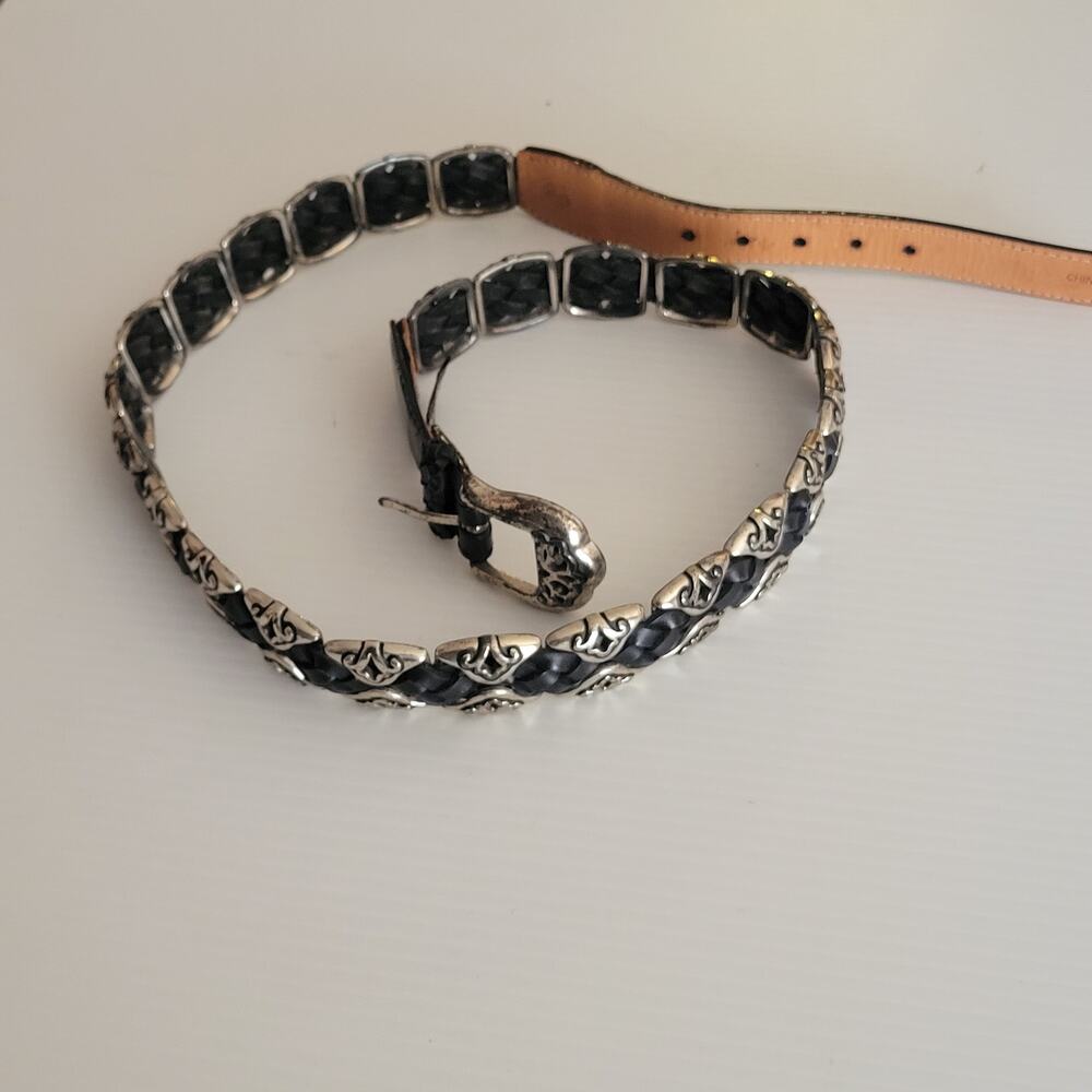 Vintage 1996 Brighton Black Braided Leather & Silver Link Belt Style 91803 Sz XL